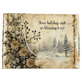 独自のヴィンテージ乾燥した花の風景を作成 ラージペーパーバッグ (裏面)