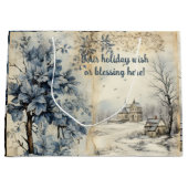 独自のヴィンテージ冬の村を作成 ラージペーパーバッグ (正面)