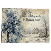 独自のヴィンテージ冬の村を作成 ラージペーパーバッグ (裏面)