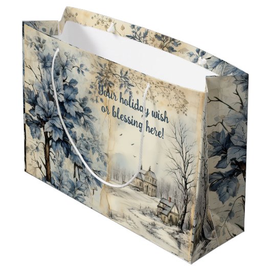 独自のヴィンテージ冬の村を作成 ラージペーパーバッグ (裏面アングル)