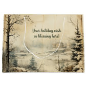 独自のヴィンテージ冬村の風景を作成 ラージペーパーバッグ (正面)