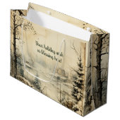 独自のヴィンテージ冬村の風景を作成 ラージペーパーバッグ (正面アングル)