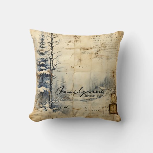 独自のヴィンテージ冬用ポストカードの作成 クッション (正面)