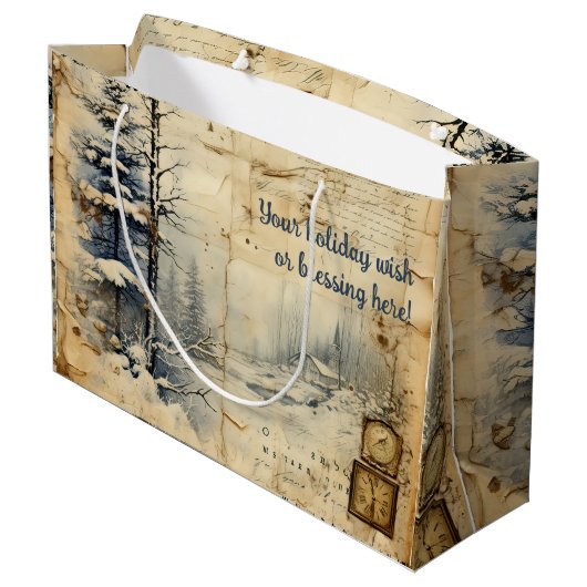 独自のヴィンテージ冬用ポストカードの作成 ラージペーパーバッグ (裏面アングル)