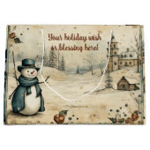 独自のヴィンテージ村雪だるまの作成 ラージペーパーバッグ (正面)