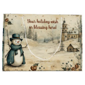 独自のヴィンテージ村雪だるまの作成 ラージペーパーバッグ (裏面)