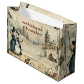 独自のヴィンテージ村雪だるまの作成 ラージペーパーバッグ (正面アングル)