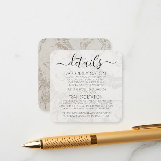 独自のヴィンテージ蝶パターンの作成 エンクロージャーカード (正面/裏面インサイチュ)