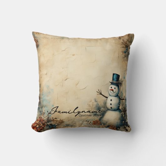 独自のヴィンテージ雪だるま クッション (正面)