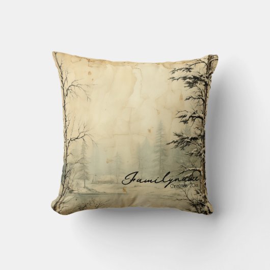 独自のヴィンテージ雪のシーンを作成 クッション (正面)