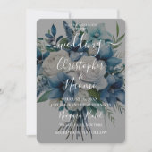 独自のヴィンテージ青い白い花束を作成 招待状 (正面)