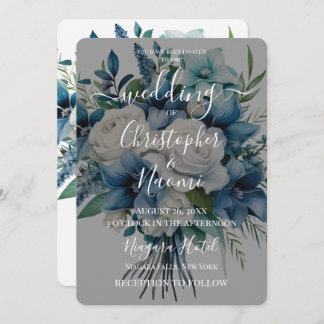 独自のヴィンテージ青い白い花束を作成 招待状