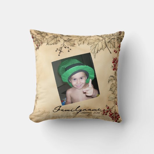 独自のヴィンテージHolly Garlandを作成 クッション (正面)