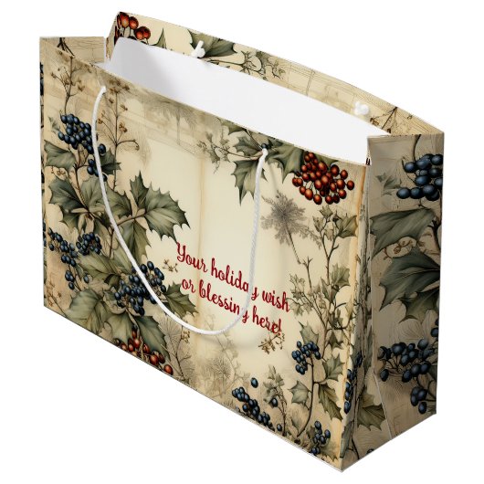 独自のヴィンテージRed & Blue Hollyパーチメントの作成 ラージペーパーバッグ (裏面アングル)