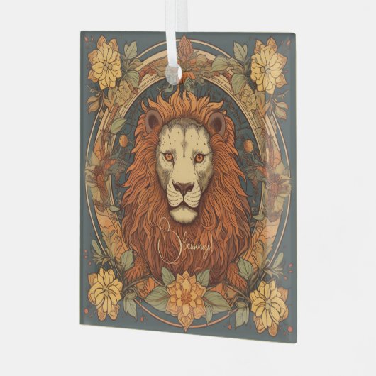 独自の作成アールヌーボーレオ〔占星術の〕十二宮図 ガラスオーナメント (正面左)