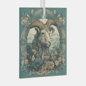 独自の作成アールヌーボー山羊座〔占星術の〕十二宮図 ガラスオーナメント (正面右)