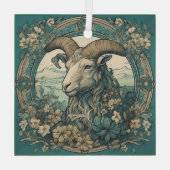 独自の作成アールヌーボー山羊座〔占星術の〕十二宮図 ガラスオーナメント (裏面)