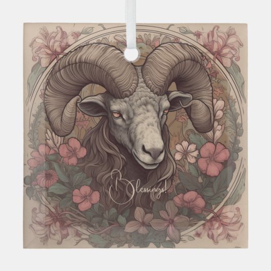 独自の作成アールヌーボー〔占星術の〕十二宮図 ガラスオーナメント (正面)