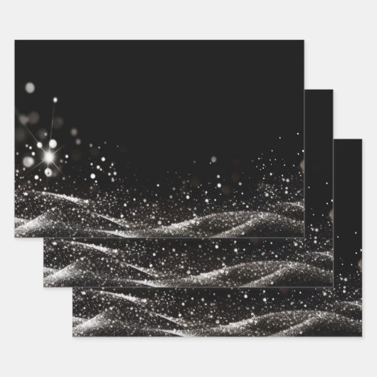 独自の作成 – カスタマイズ可能なグリッターリボンB&W ラッピングペーパーシート (セット)