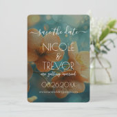 独自の作成 – ティール（緑がかった色）《写真》ぼけ味オレンジ色の花 セーブザデート (スタンド正面)