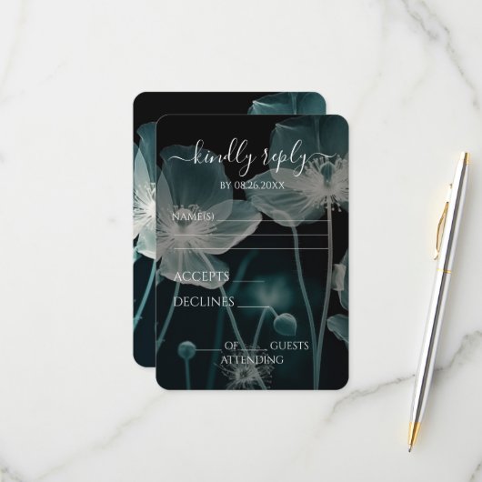 独自の作成 – ライトブルーX線ワイルドフラワー 出欠カード (正面/裏面インサイチュ)