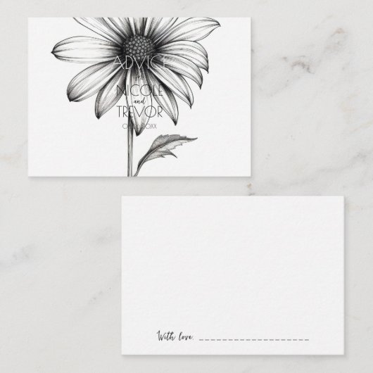 独自の作成 – 白黒デイジー花 アドバイスカード (正面/裏面)