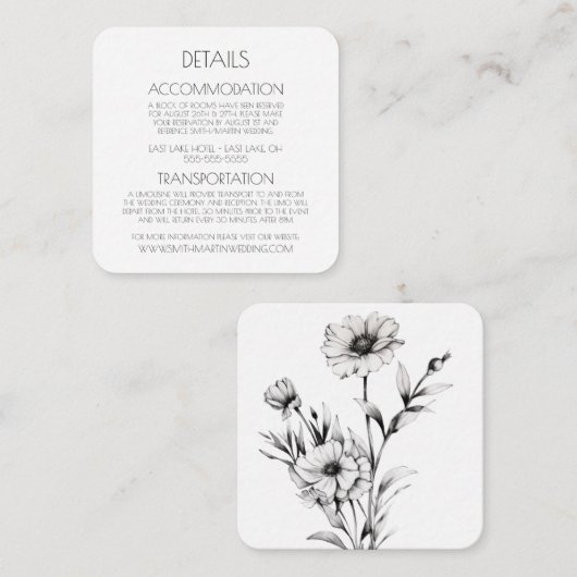 独自の作成 – 黒かわいらしと白のワイルドフラワー エンクロージャーカード (正面/裏面)