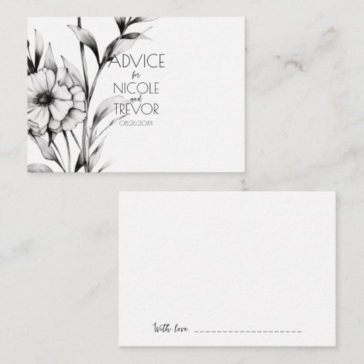 独自の作成 – 3 B&Wワイルドフラワー アドバイスカード (正面/裏面)