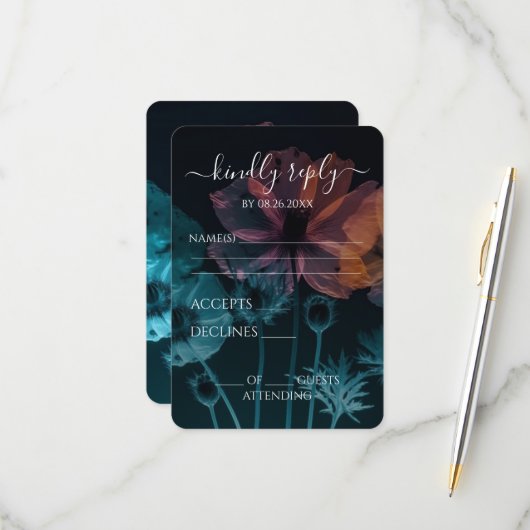 独自の作成 – Blue Pink X-ray Wildflowers 出欠カード (正面/裏面インサイチュ)