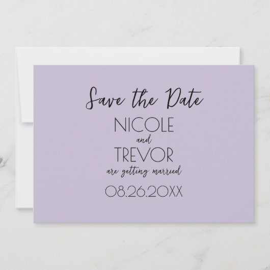 独自の作成 – Plain Light Purple Minimalist セーブザデート (正面)
