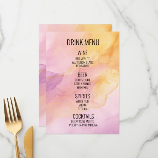 独自の作成 – Water Color Background Drink メニュー (正面/裏面インサイチュ)