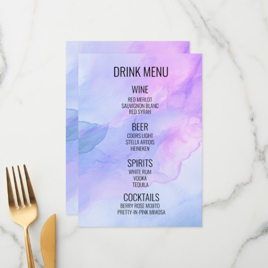 独自の作成 – Water Color Background Drink メニュー (正面/裏面インサイチュ)
