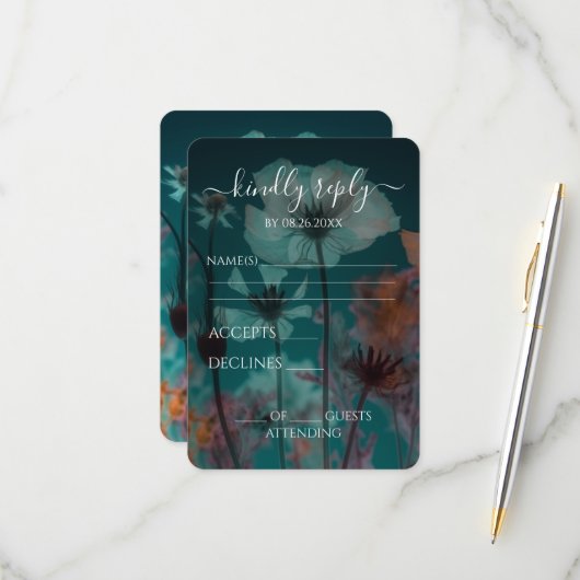 独自の作成 – Xかわいらし線花 出欠カード (正面/裏面インサイチュ)