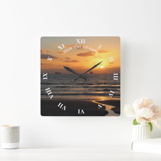 独自の写真とテキストを使用したカスタムデザイン スクエア壁時計 (ホーム)