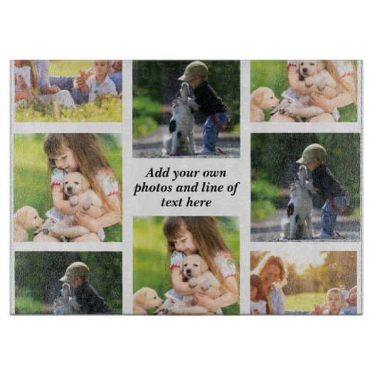 独自の写真のコラージュと文字を作成 カッティングボード (正面)