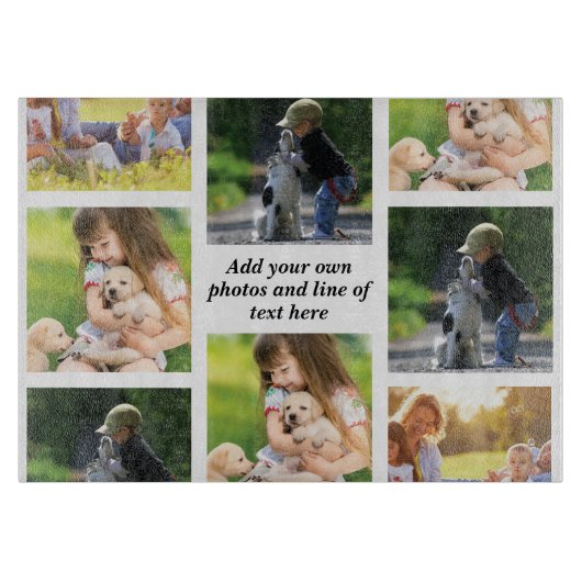 独自の写真のコラージュと文字を作成 カッティングボード (正面)