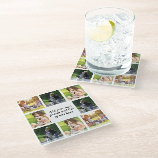 独自の写真のコラージュと文字を作成 ガラスコースター (アングル)