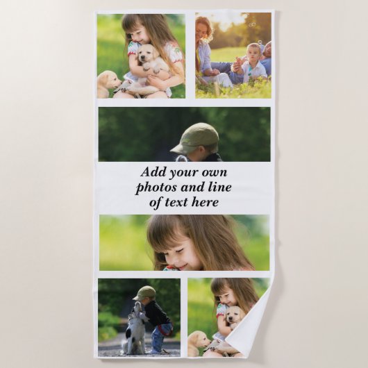 独自の写真のコラージュと文字を作成 ビーチタオル (正面)