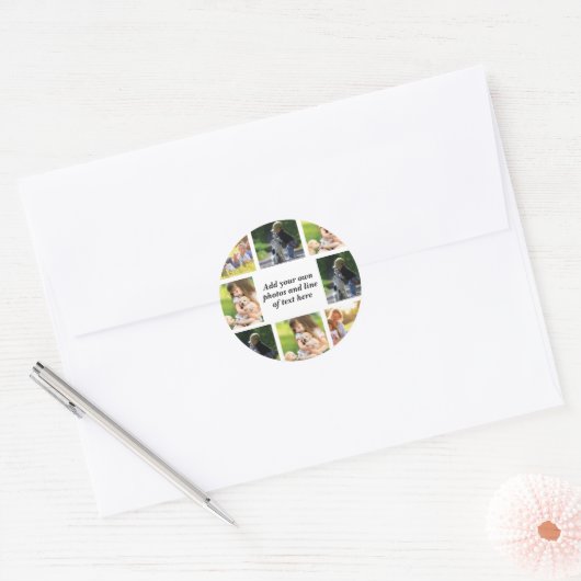 独自の写真のコラージュと文字を作成 ラウンドシール (封筒)