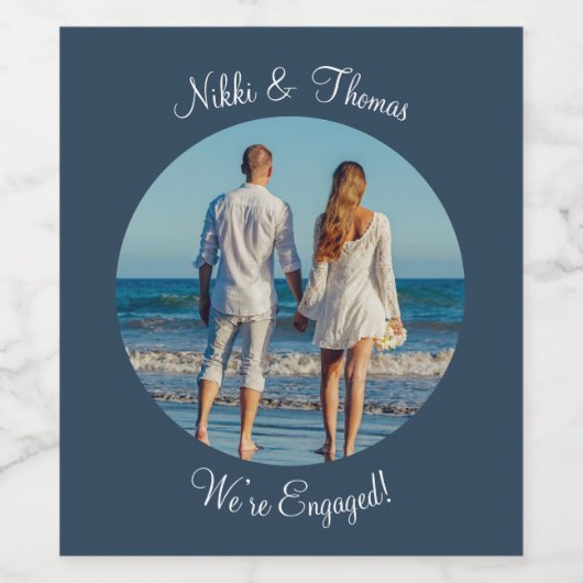 独自の写真を作成する婚約青い名前のカップル ワインラベル (シングルラベル)