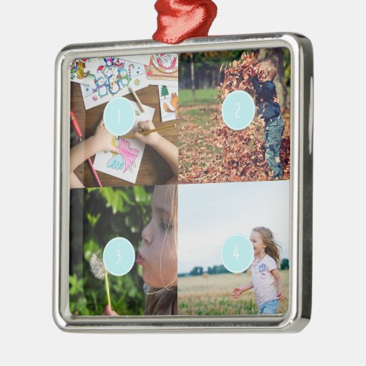 独自の写真を追加するカスタマイズ可能な4画像オーナメント メタルオーナメント (左)