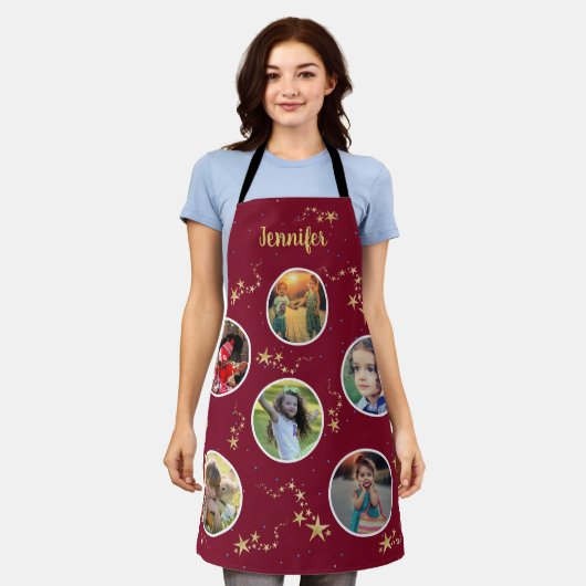 独自の写真コラージュを作成クリスマスモノグラム エプロン (着用した状態)