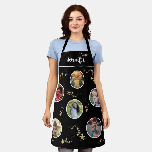 独自の写真コラージュを作成クリスマスモノグラム エプロン (着用した状態)