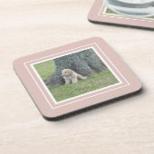 独自の写真テンプレートピンク&ホワイトを作成 コースター (左側)