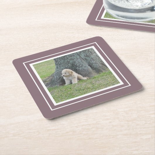 独自の写真テンプレート紫と白を作成 スクエアペーパーコースター (アングル)