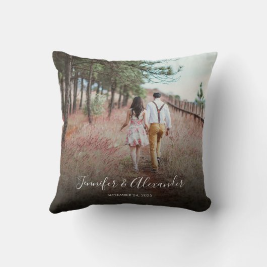 独自の写真モノグラムのコラージュ結婚を作成する クッション (裏面)