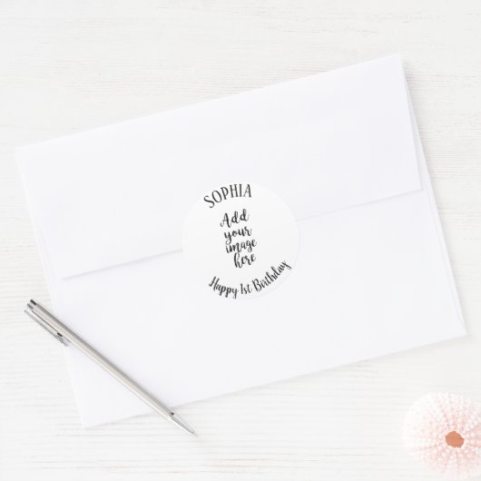 独自の写真誕生日シールの追加 ラウンドシール (封筒)