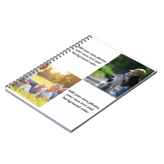 独自の写真、文字、背景の投げパイを追加する ノートブック (左側)