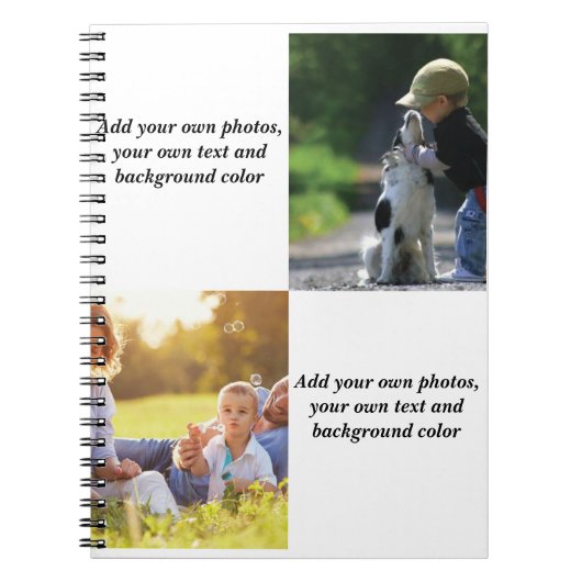 独自の写真、文字、背景の投げパイを追加する ノートブック (正面)