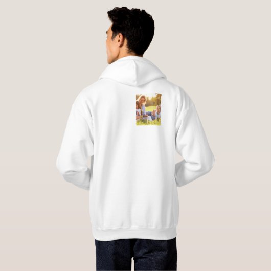 独自の写真、文字、背景の投げパイを追加する パーカ (裏面フル)